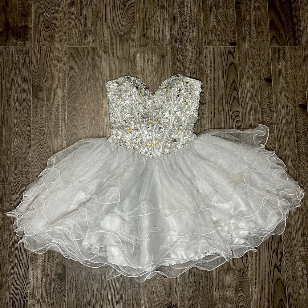 Sequin silver strapless dress